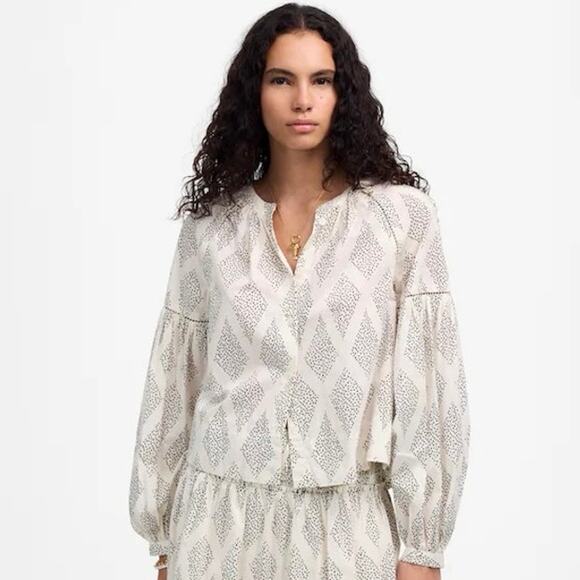 NWT Madewell Shirred Balloon-Sleeve Top in Geometric Print in Lighthouse Size M - Picture 1 of 10